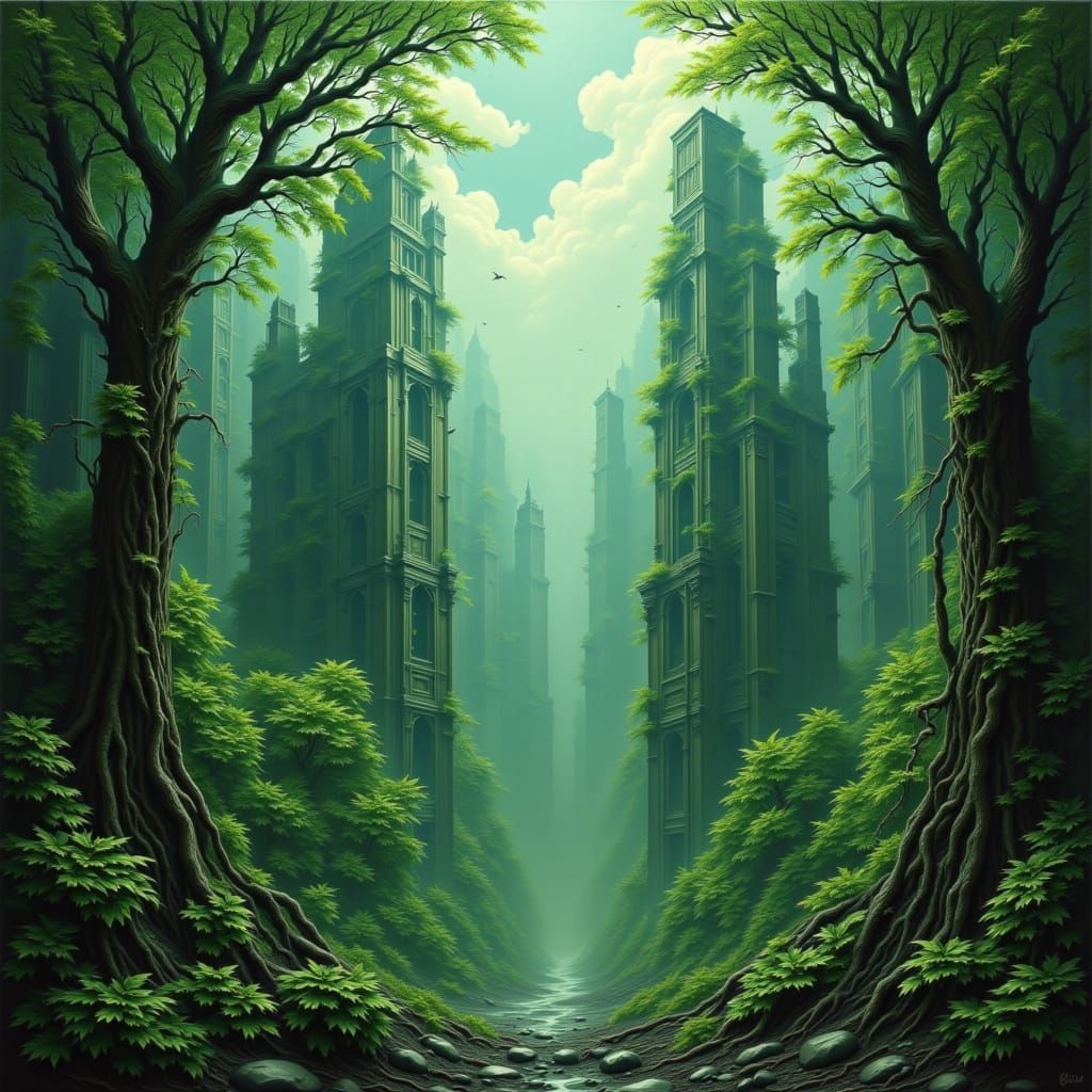 Lost City Metropolis Reclaimed by Emerald Jungle