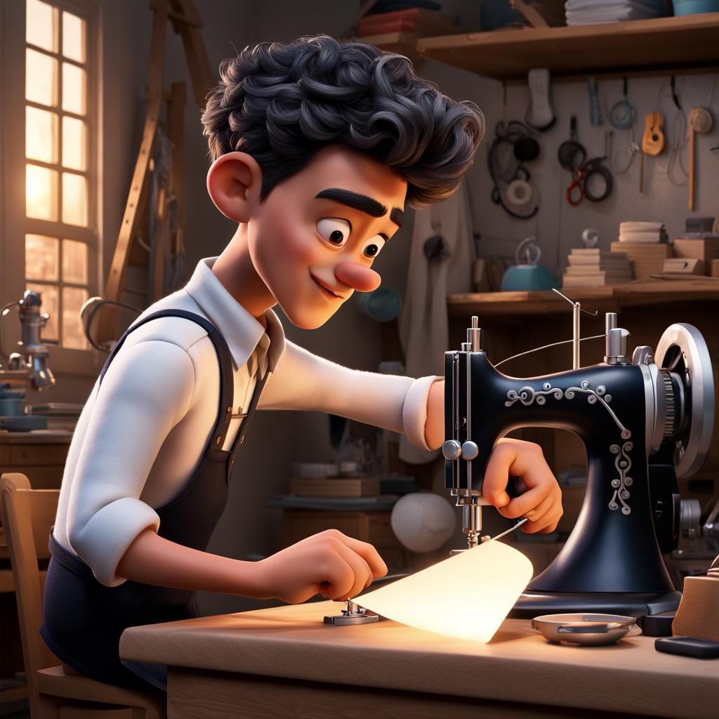 Disney/Pixar Style Atelier Scene with Young Man