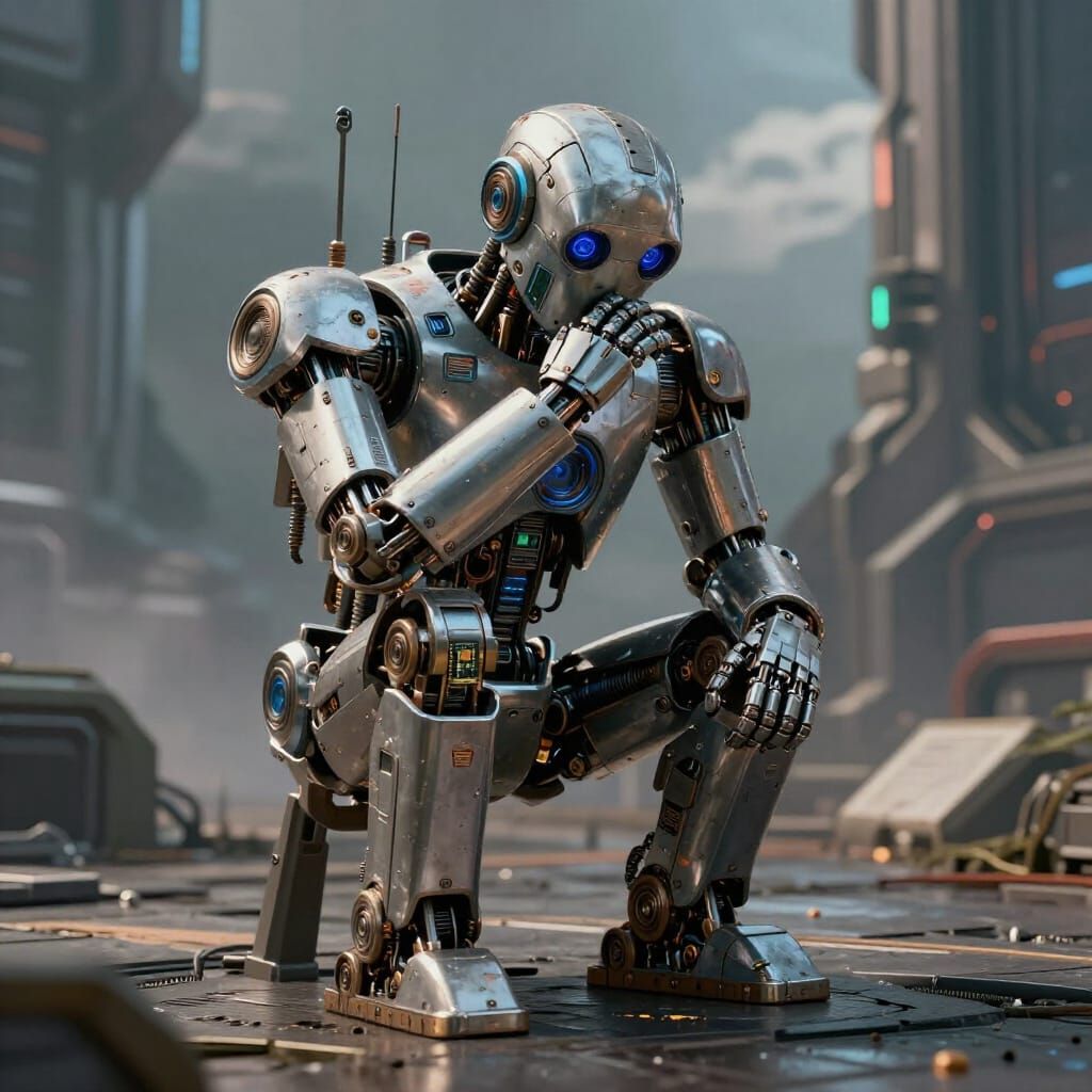 Retro Robot in Epic Sci-Fi Vista