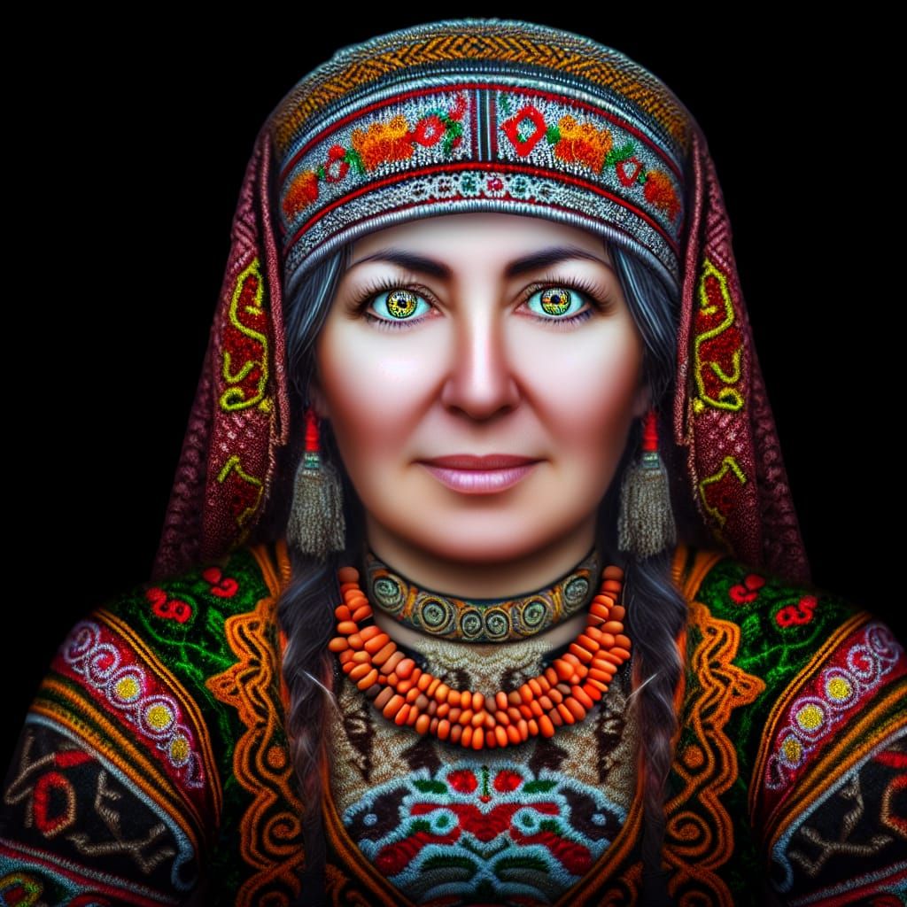 Portrait of Tatar Woman in Traditional Dress