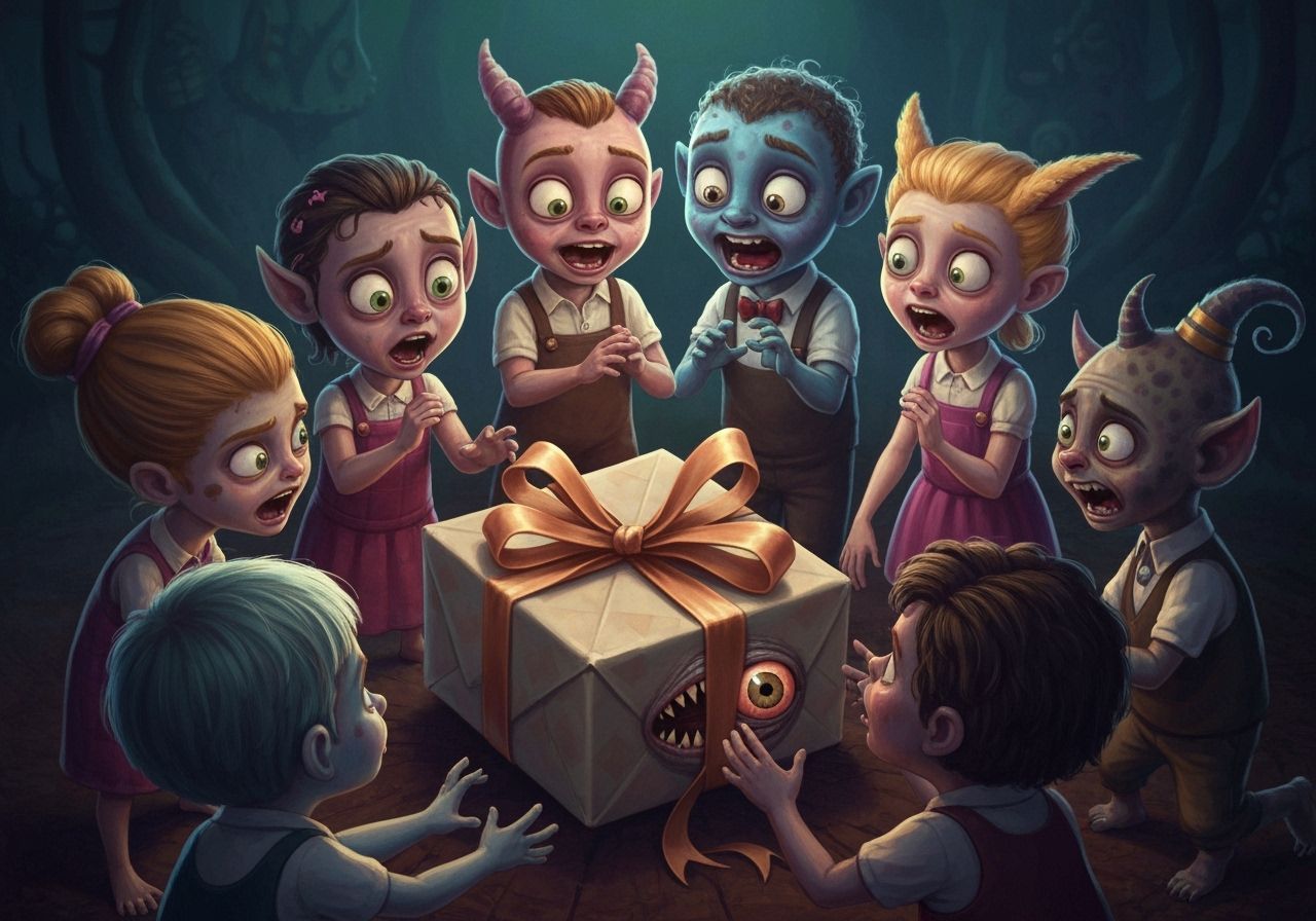 Spooky Monster Kids Play Pass the Parcel with a Mimic