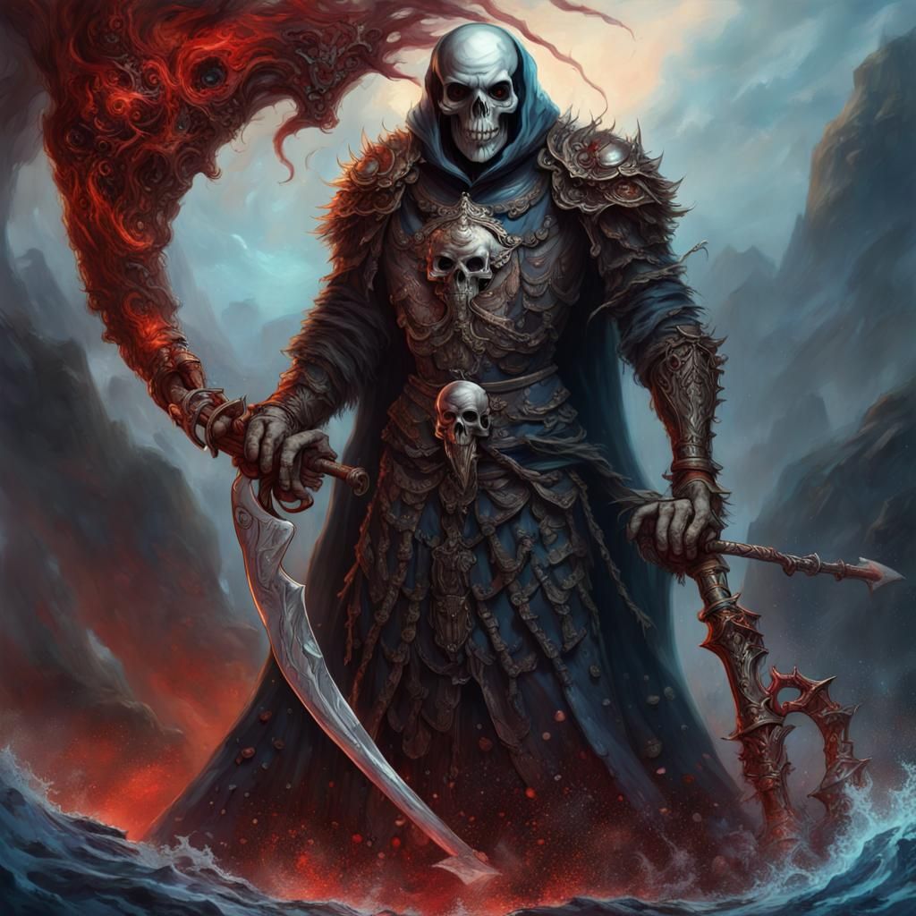 Grim Reaper on Haunted Ship: Detailed Matte Painting