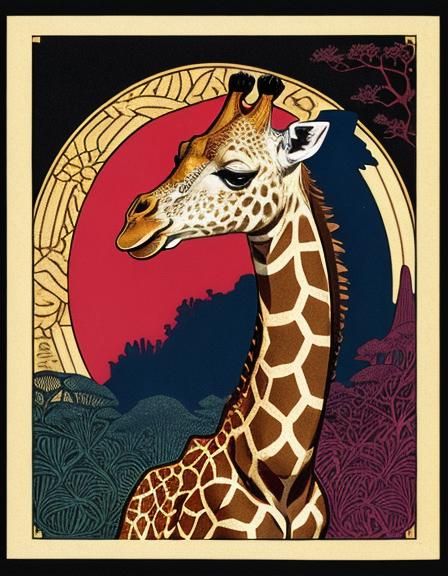 Tranquil Giraffe: Anaglyph Illustration in Light Colors