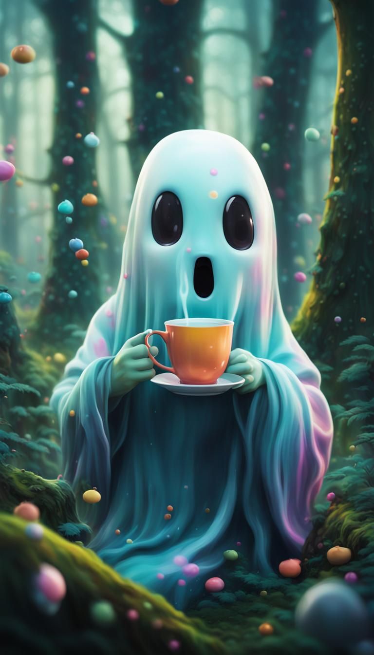 Chibi Milk Ghosts' Tea Party in Psychedelic Woods