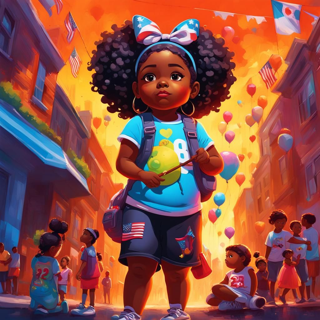 Girl at Memorial Day Parade in Graffiti Art Style