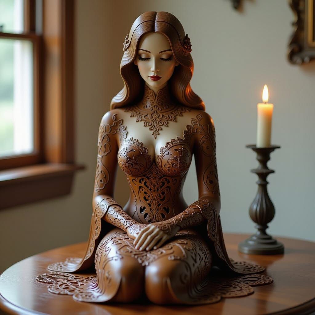 Gothic Rococo Wooden Woman in Candlelit Mood