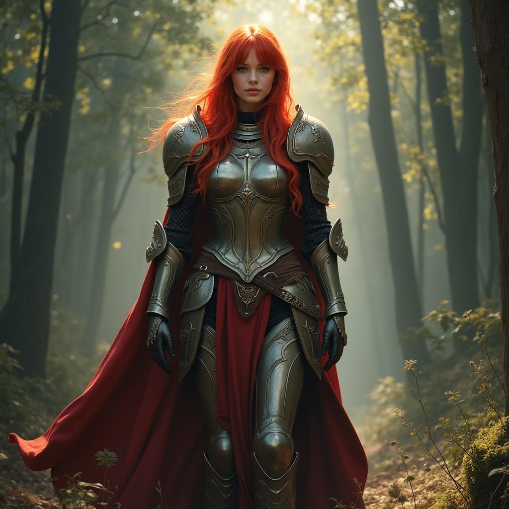 Red-Haired Warrior in Mystical Forest