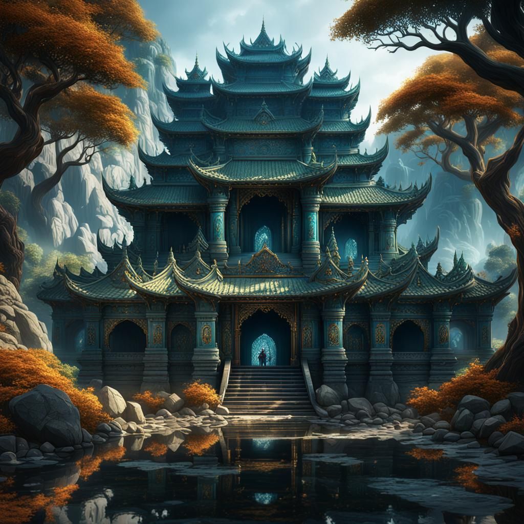 Fantastical Sukavathi Matte Painting in Deep Color