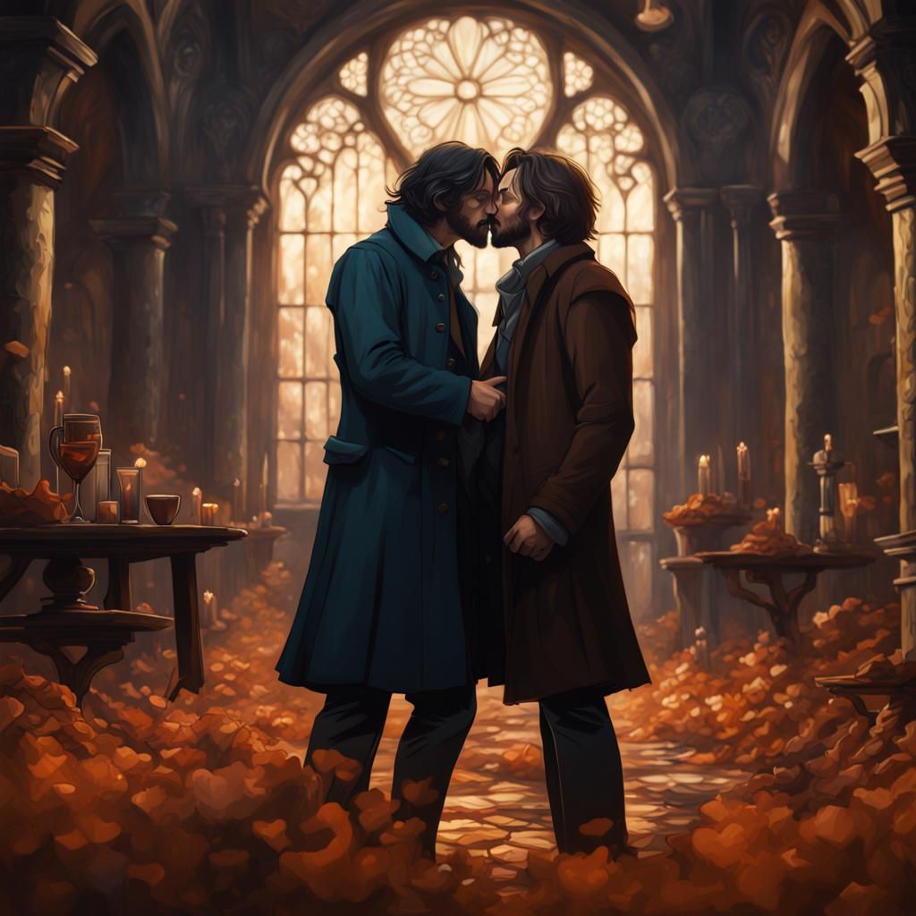 Romantic Kiss in an Oil Painting Style