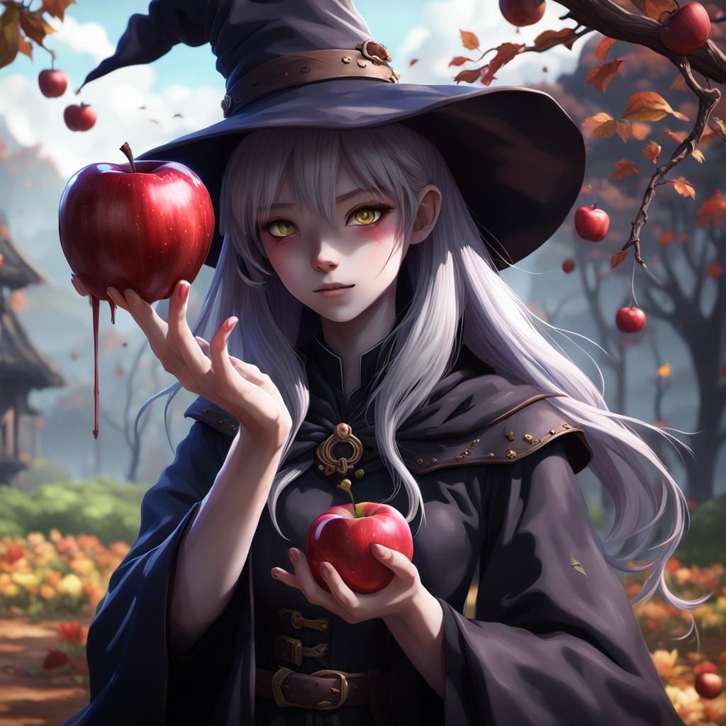 Anime Witch Holding Poisoned Apple in 3D