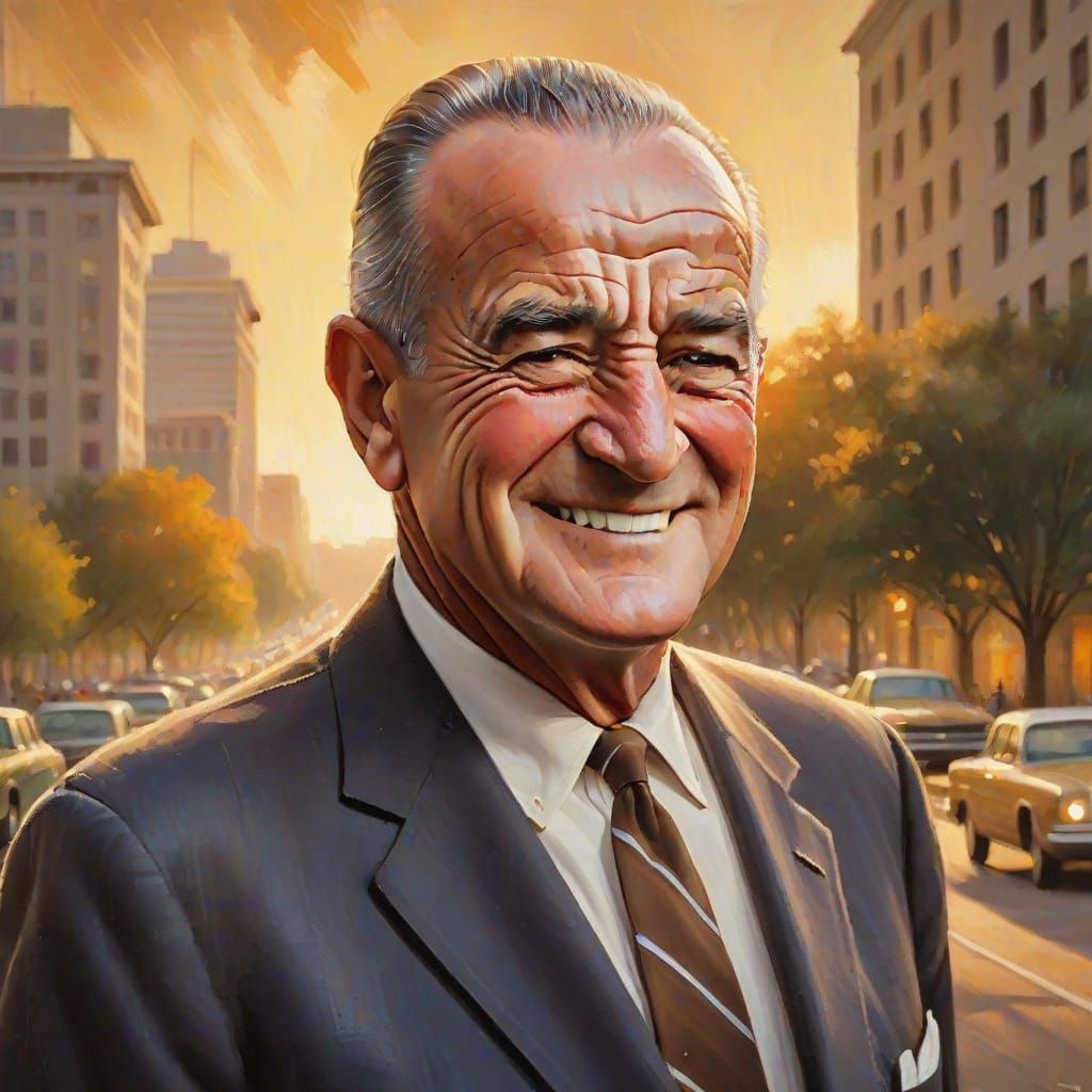 Lyndon B. Johnson Portrait in Oil Painting Style