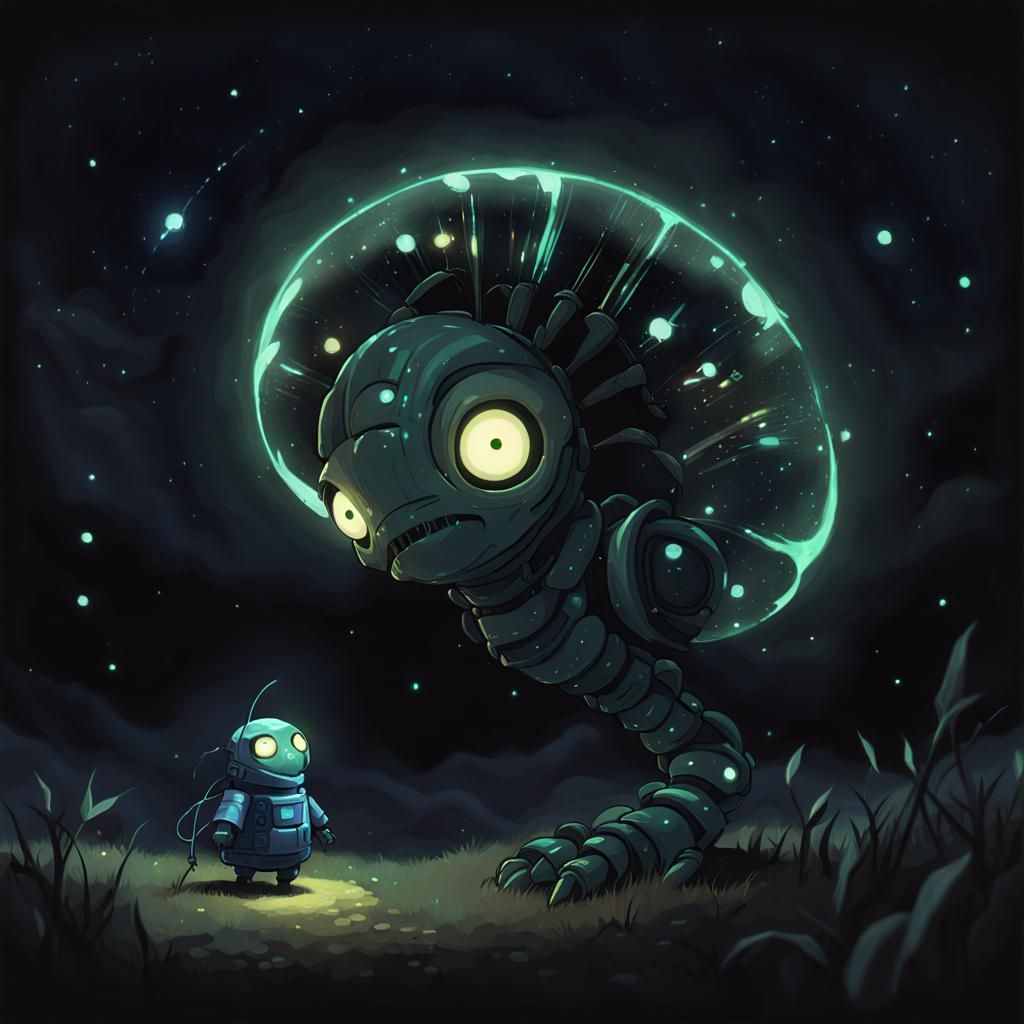 Galactic Glow-worm with Gentle Glow in Grimdark Style