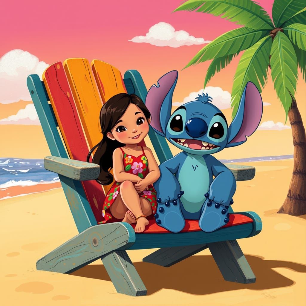 Lilo and Stitch in Whimsical Beach Scene