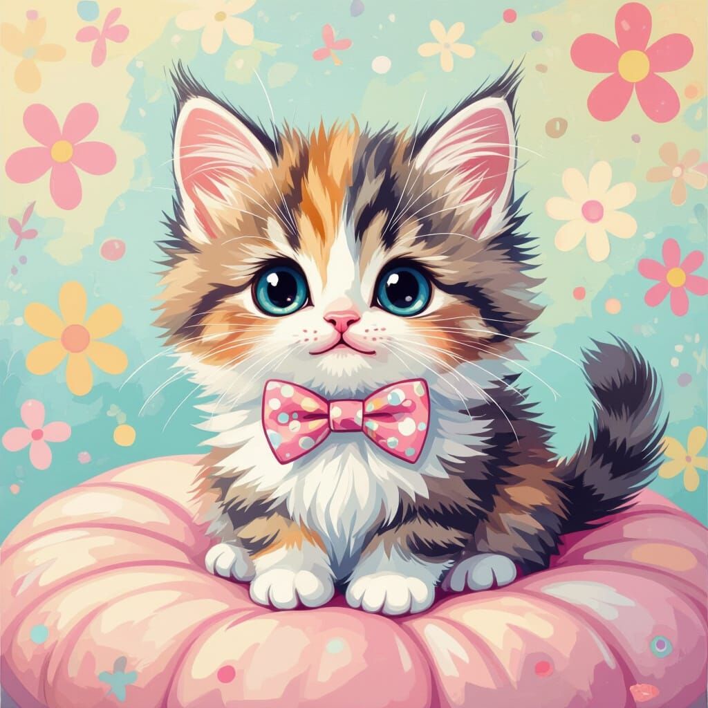 Adorable Munchkin Cat in Vibrant Pastel Colors