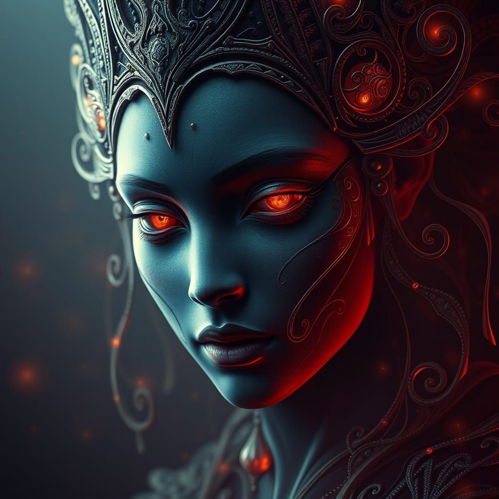 Mystical Face with Swirling Patterns in Matte Painting Style