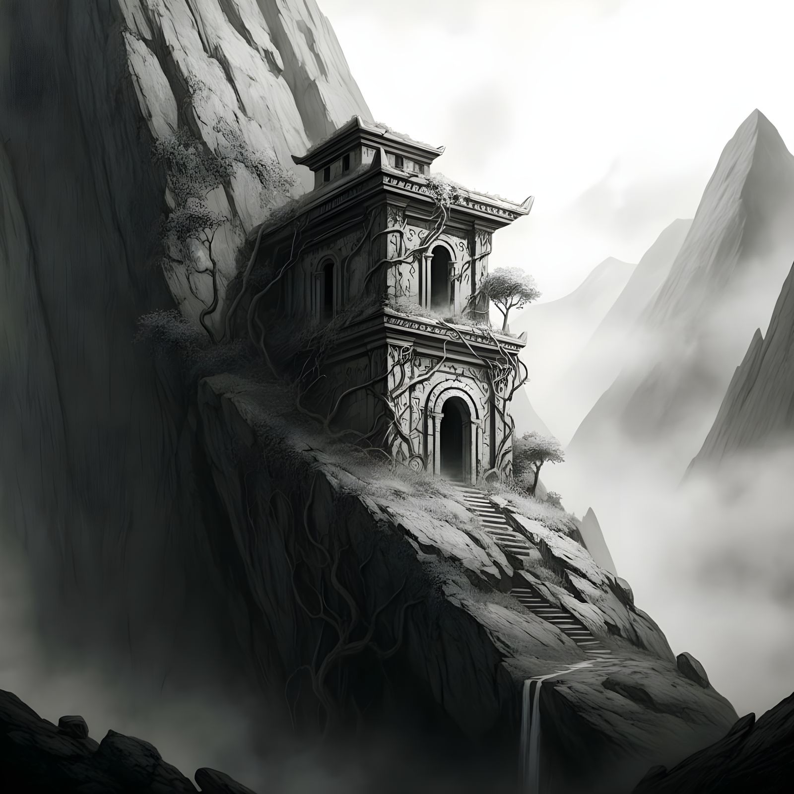 Ethereal Ancient Temple in Dark Academia Fantasy