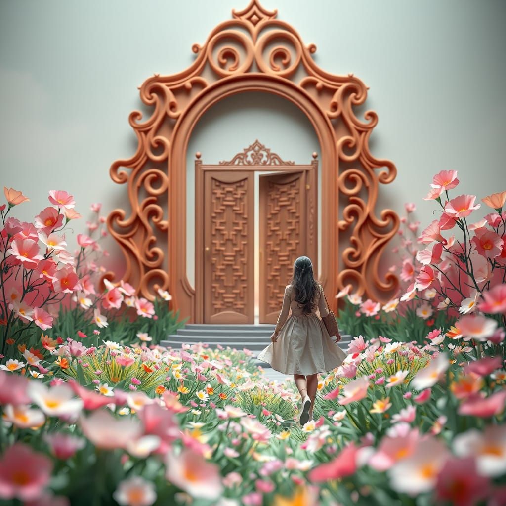 Floating Door in Meadow, Miyazaki-esque Dreamscape