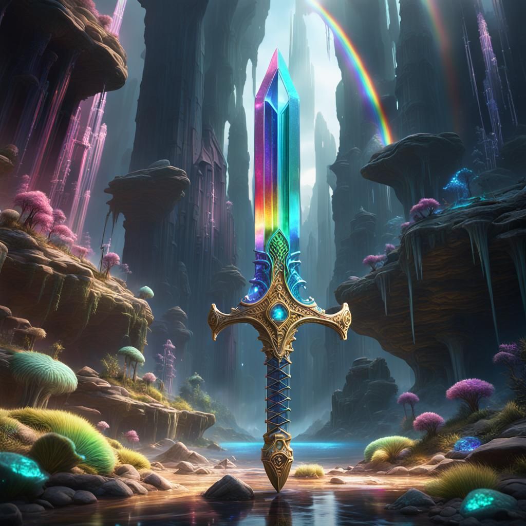 Extraterrestrial Rainbow Crystal Sword in Detailed Matte Pai...