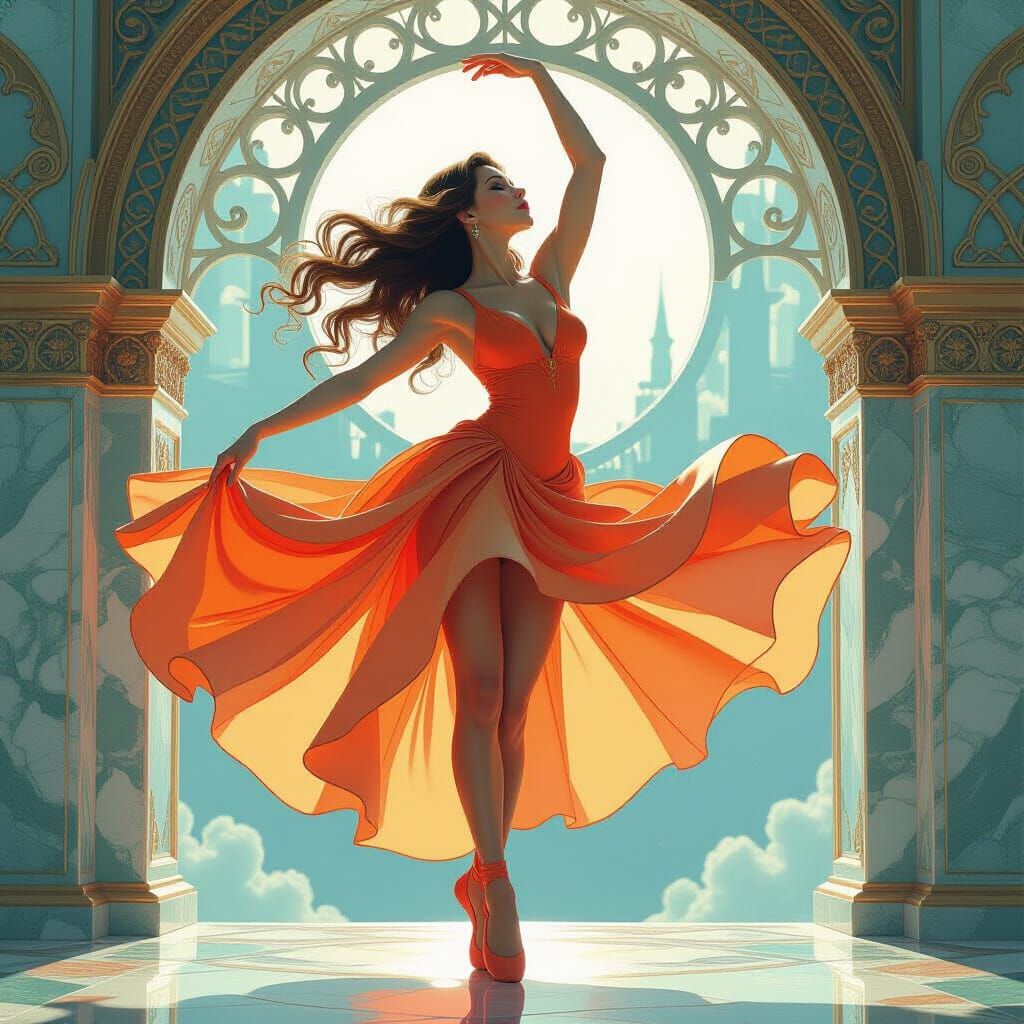 Balerina Dancing in Dynamic Watercolor Splash Art