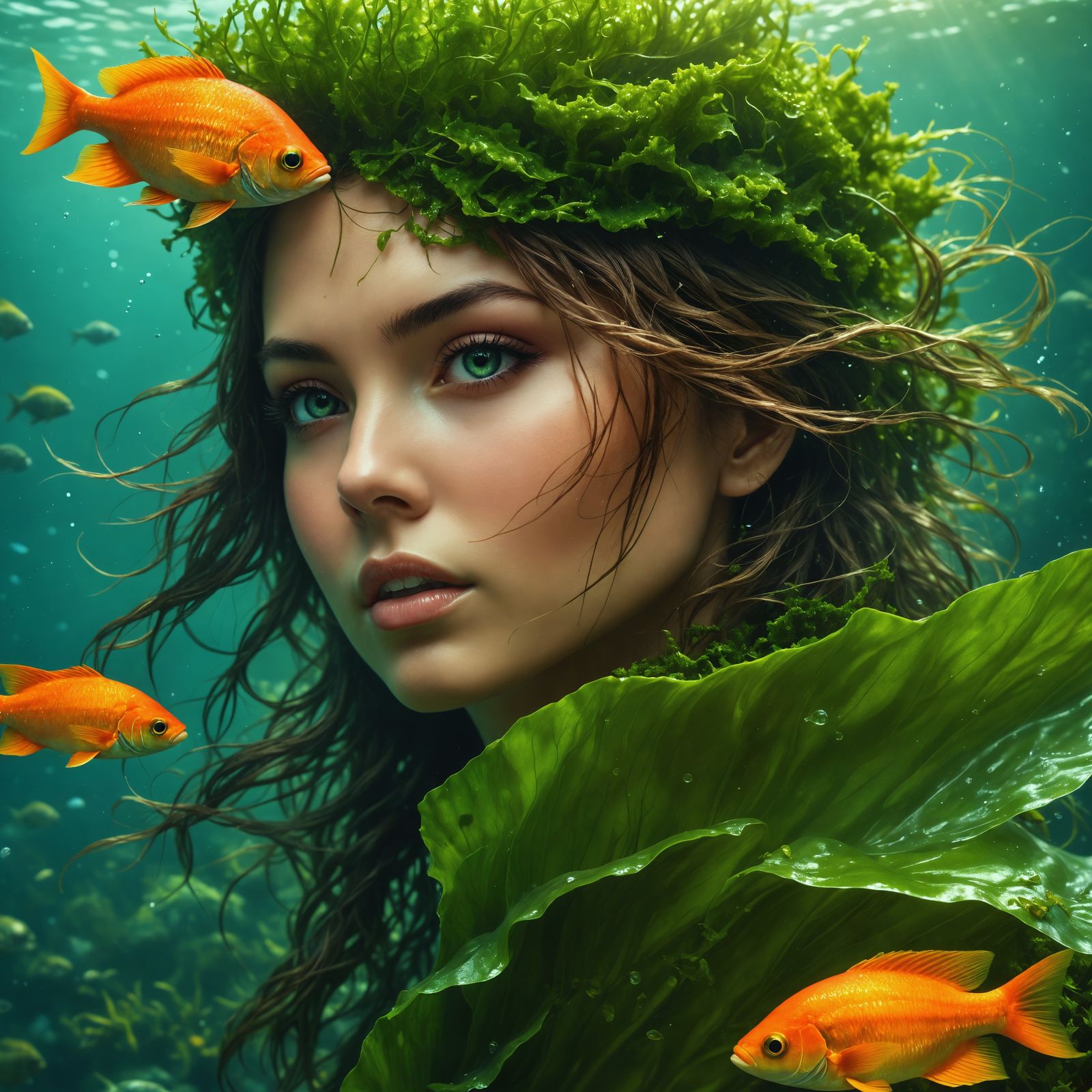 Lush Underwater Oasis with Enchanting Seaweed and Fish