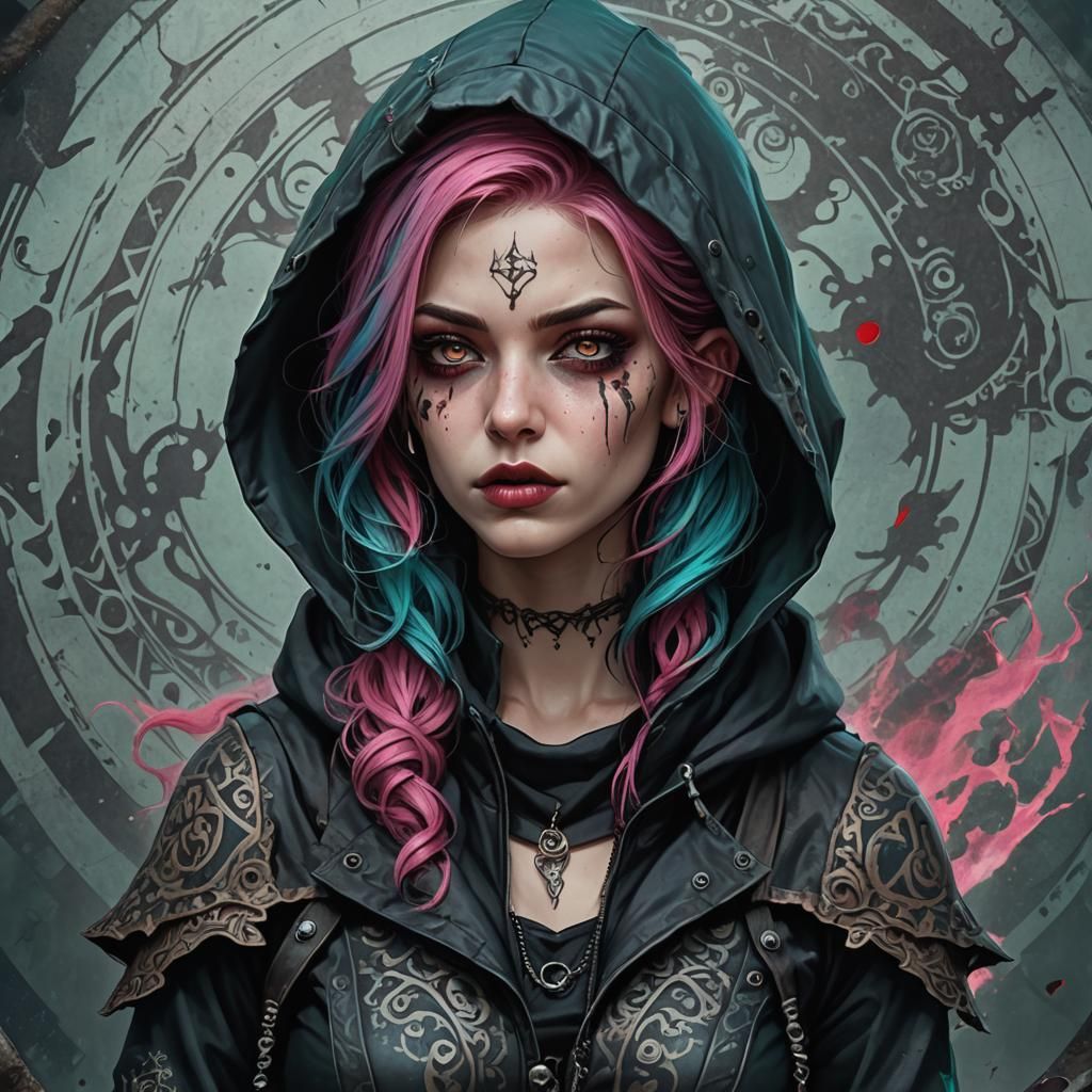 Gothic Rogue with Cyan Hair in Hyperrealism