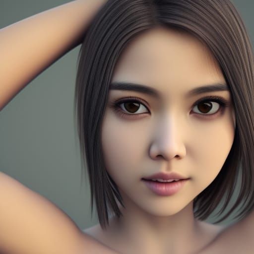 Beautiful Asian Girl with White Hair in Ultra-Realistic Styl...
