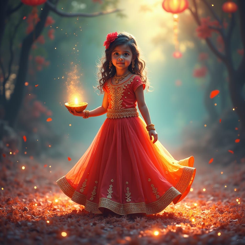 Diwali Girl with Lantern: Fantasy Concept Art