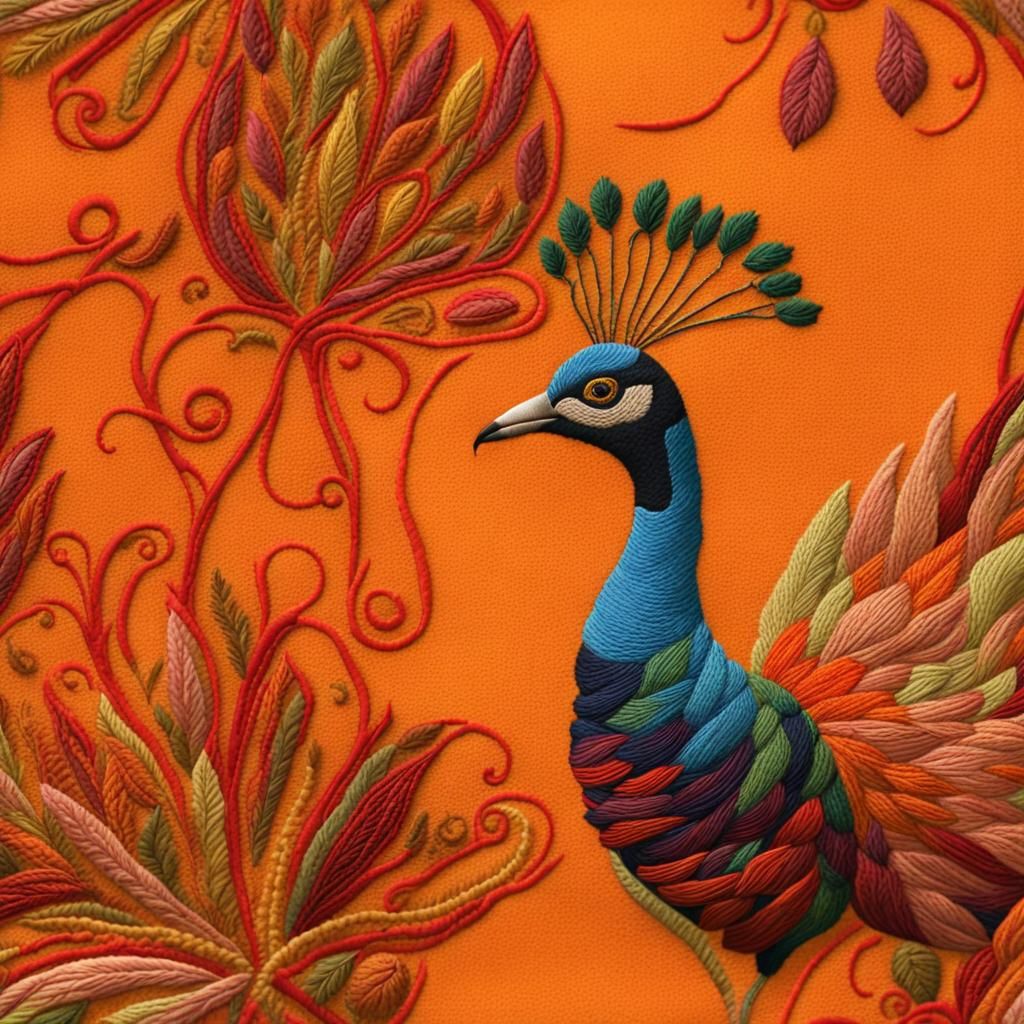 Embroidery Pillow of Pavo Cristatus