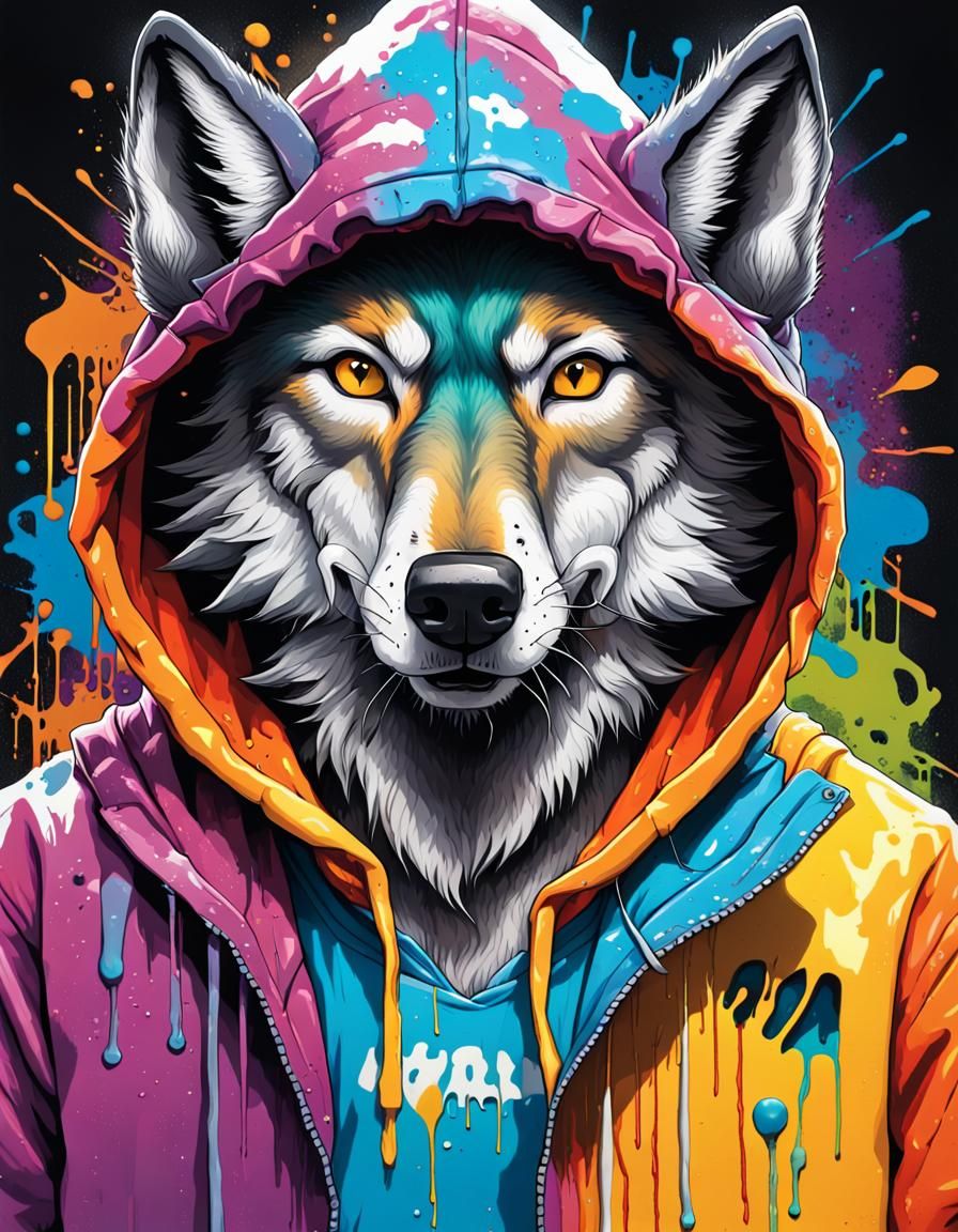Funky Wolf Comic Book Cover in Graffiti Art Style