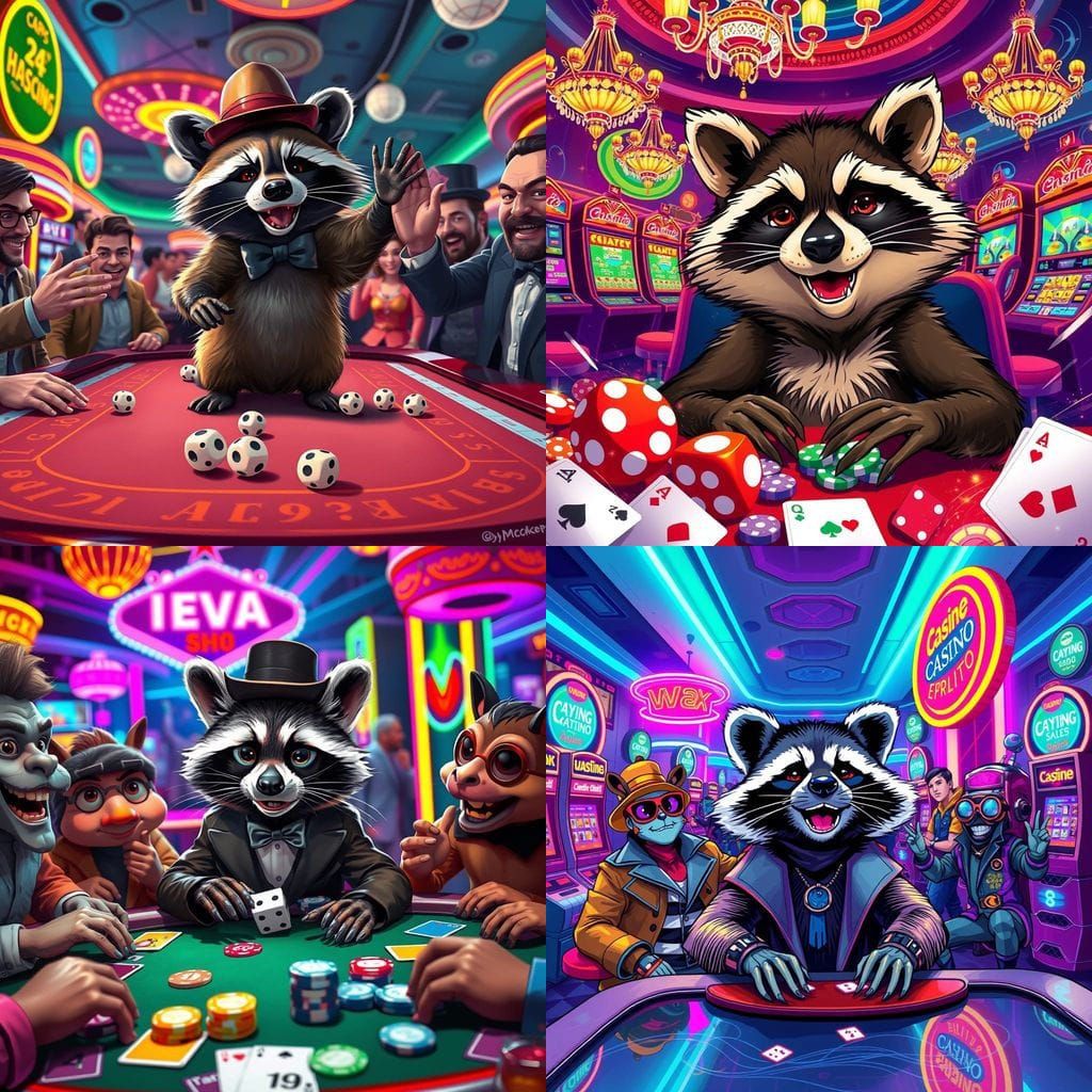 Raccoons in a Casino with Mischief