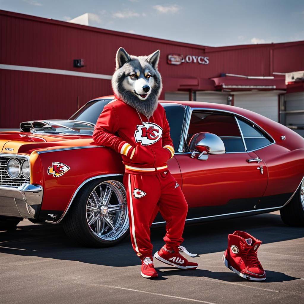 KC Wolf in Ralph Lauren Suit Posing by Lowrider