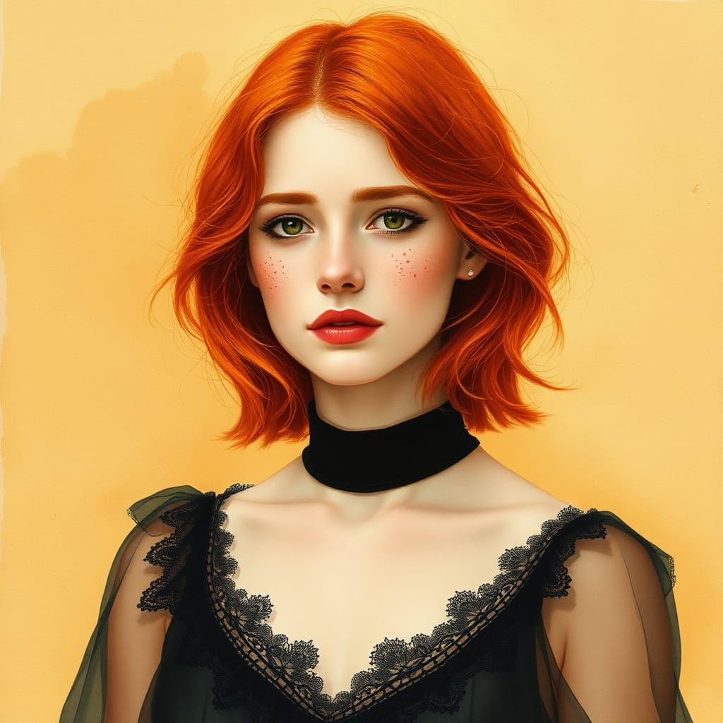 Ethereal Redhead Portrait in Belle Époque Style