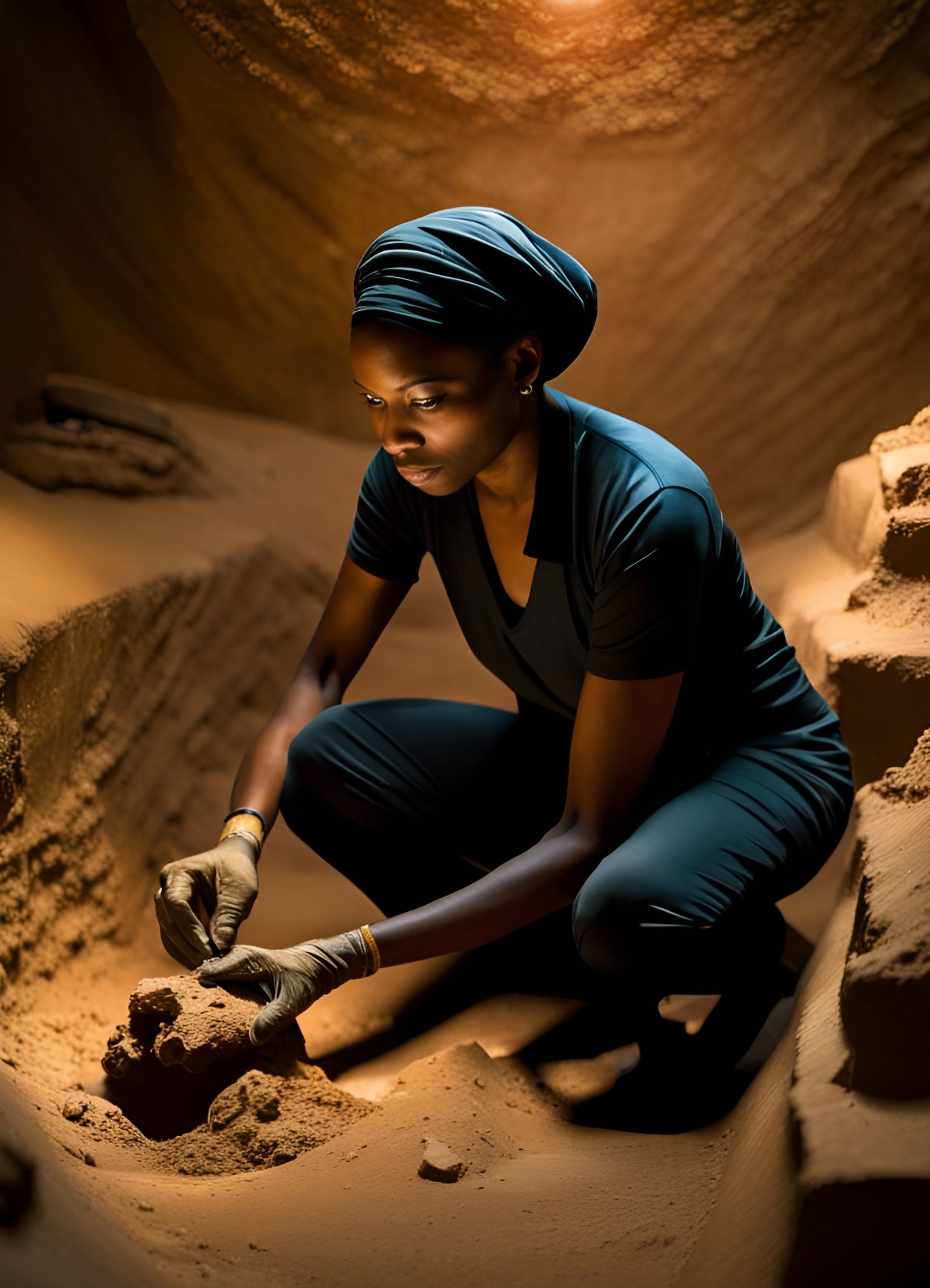Archeologist digging inside a pyramid