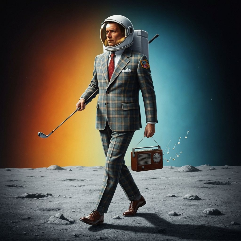 Astronaut's Surreal Lunar Stroll in Hyperrealistic Style