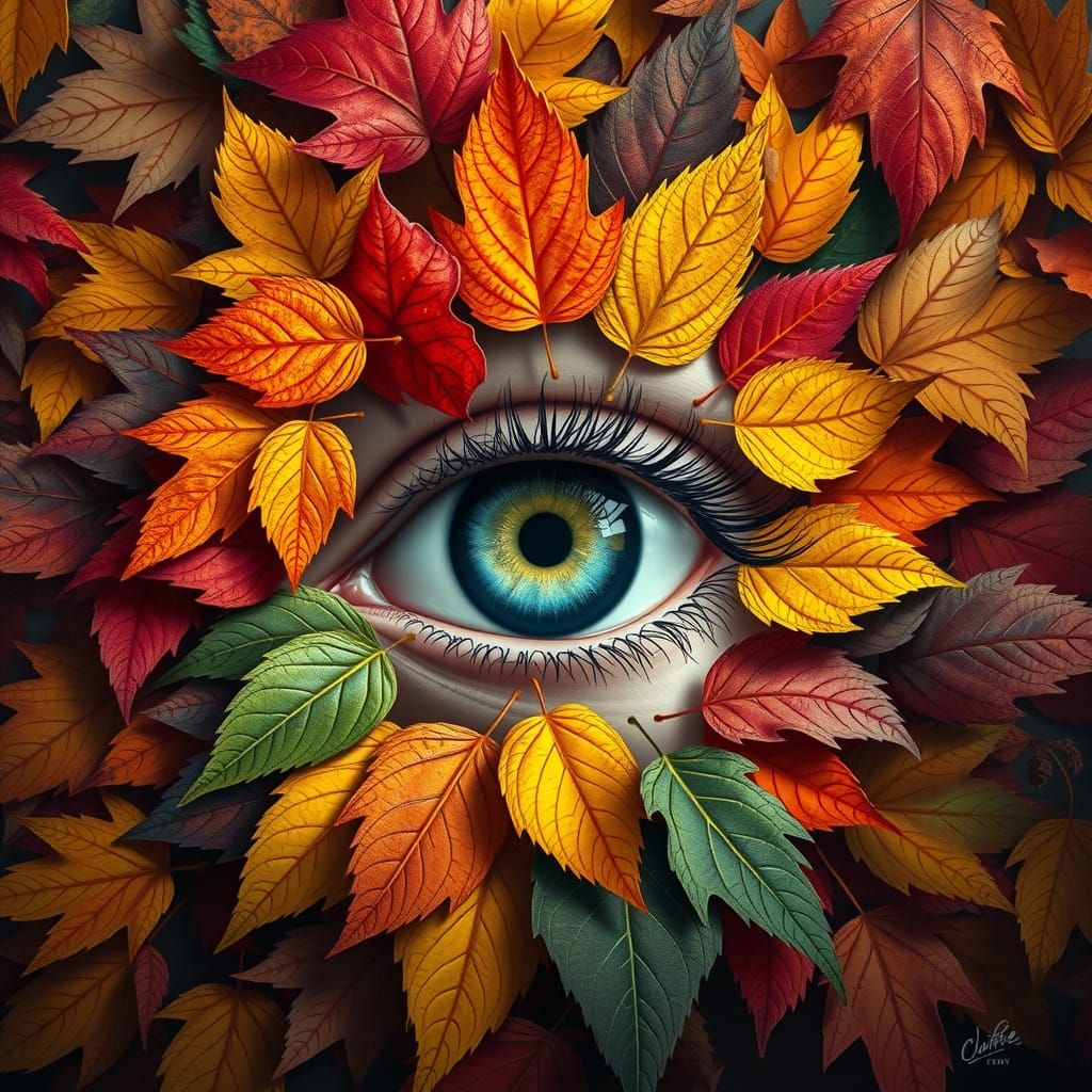 Hyperrealistic Eye in Autumn Forest Concept Art