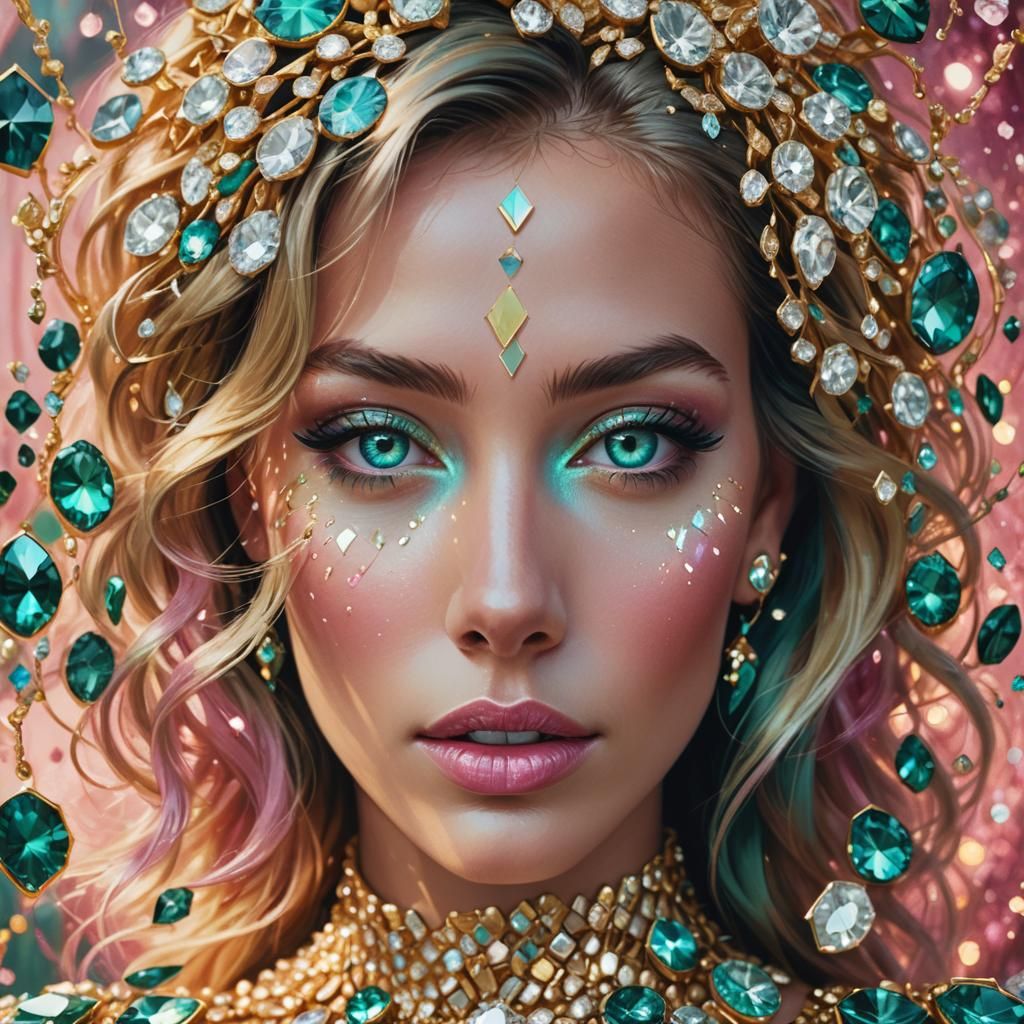 Diamond Woman Portrait in Digital Matte Painting Style