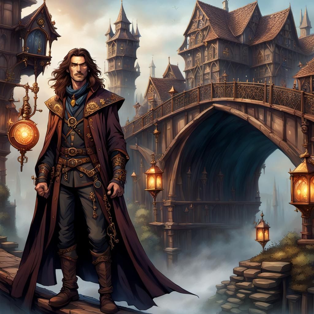 Steampunk Wizard in Fantasy Village