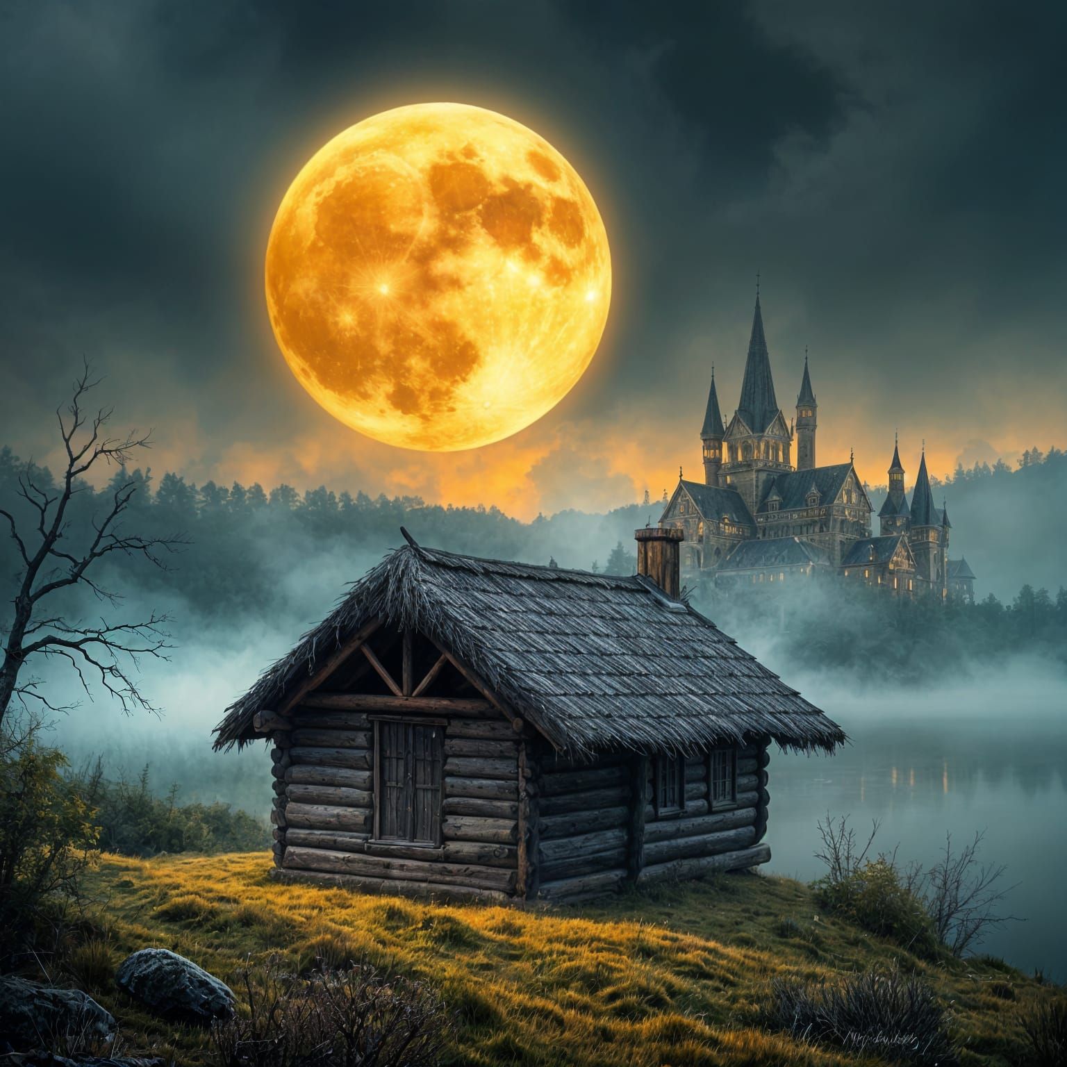 Ethereal Moonlight Illuminates Rustic Serenity