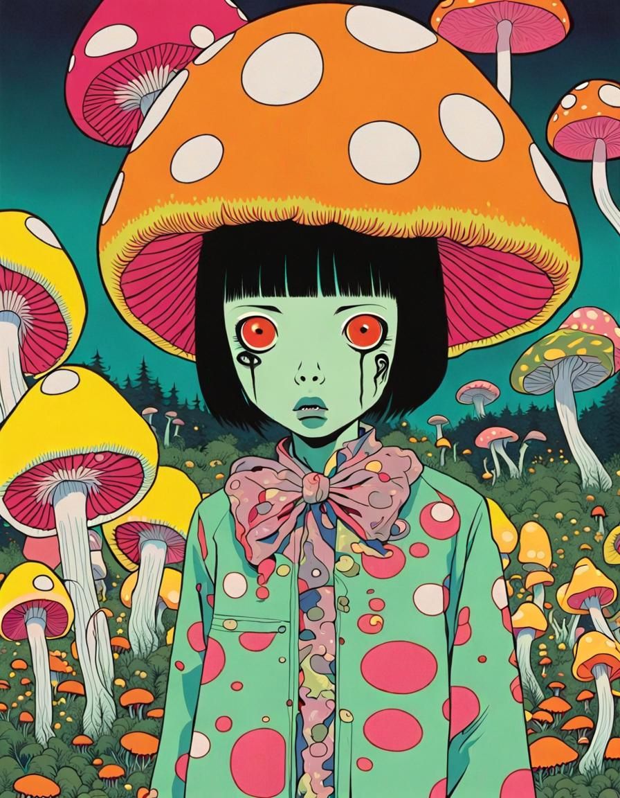 Japanese Zombie in Surreal Psychedelic Landscape