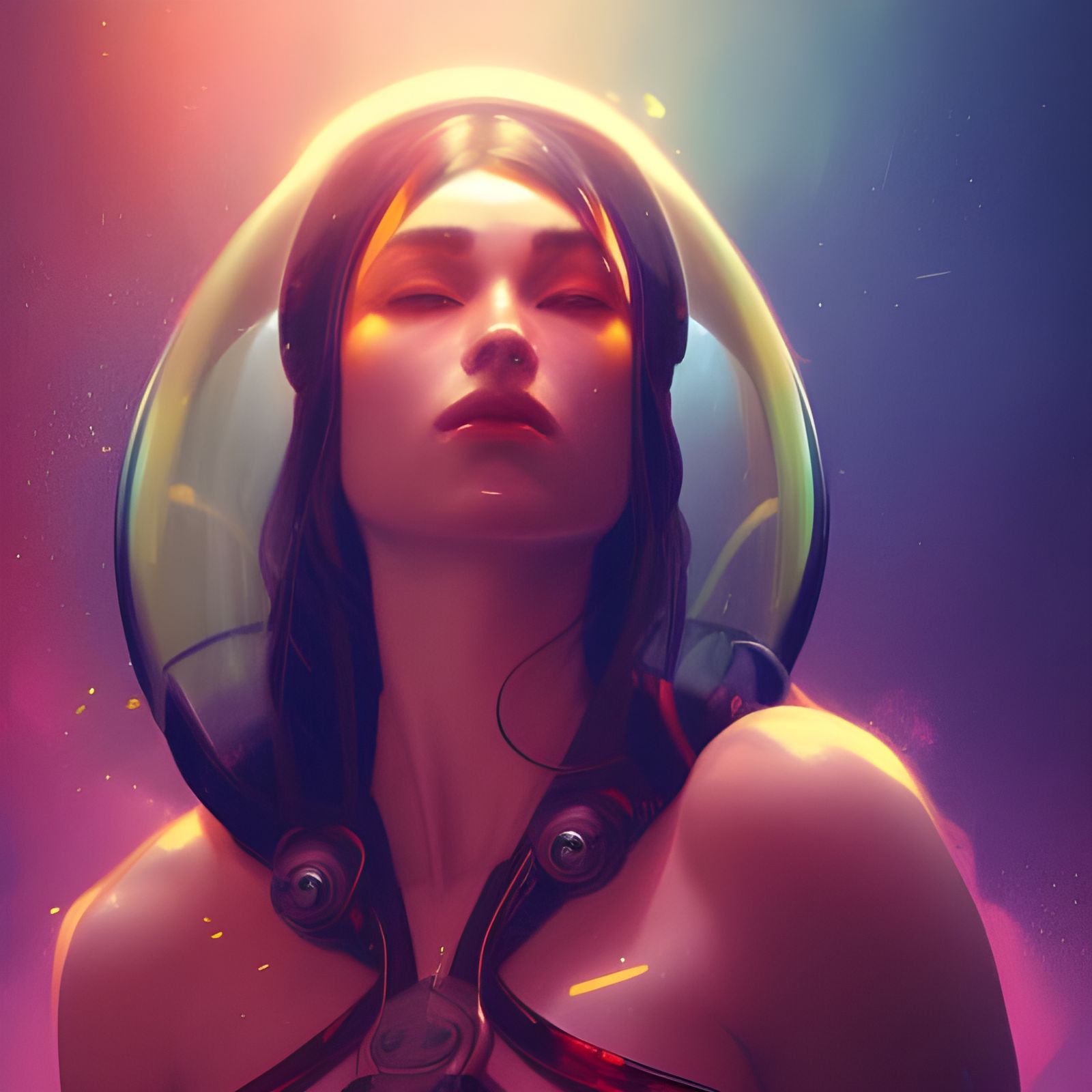 Futuristic City in Space Portrait: Digital Art