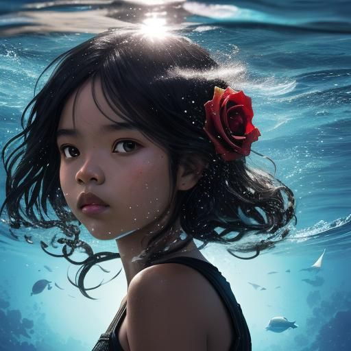 Ocean Scene with Beluga Whale and Child