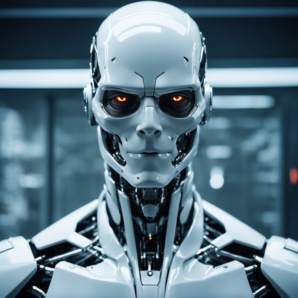 Futuristic Cyborg in High-Tech Laboratory Setup