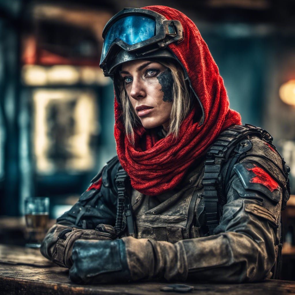 Mercenary Soldier at Bar: Hyperrealistic Cinematic Portrait