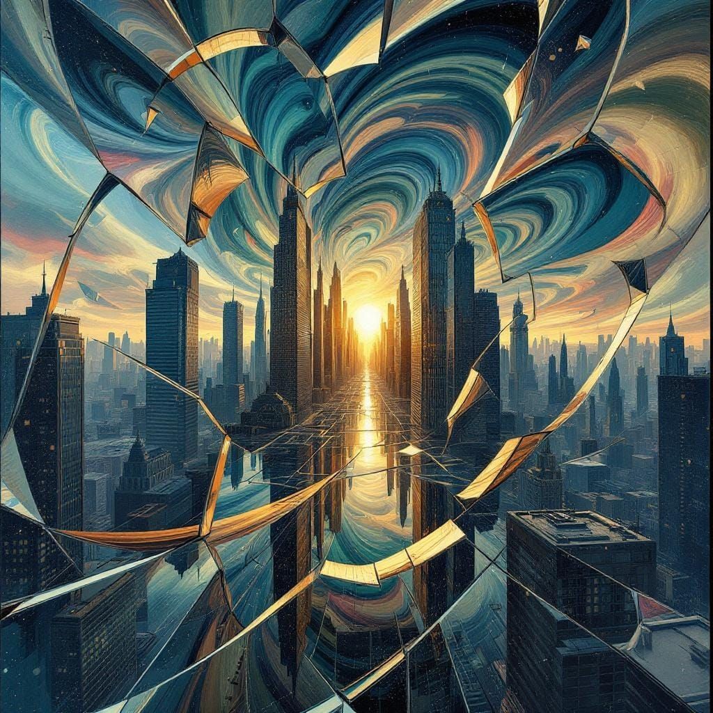 Surreal Shattered Cityscape in Digital Painting Style
