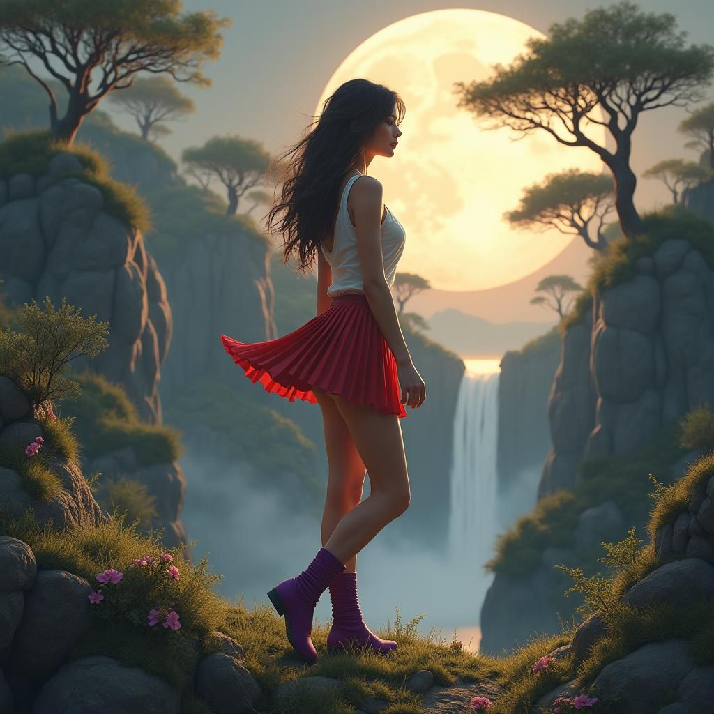 Fantasy Girl in Red Skirt, Digital Matte Painting
