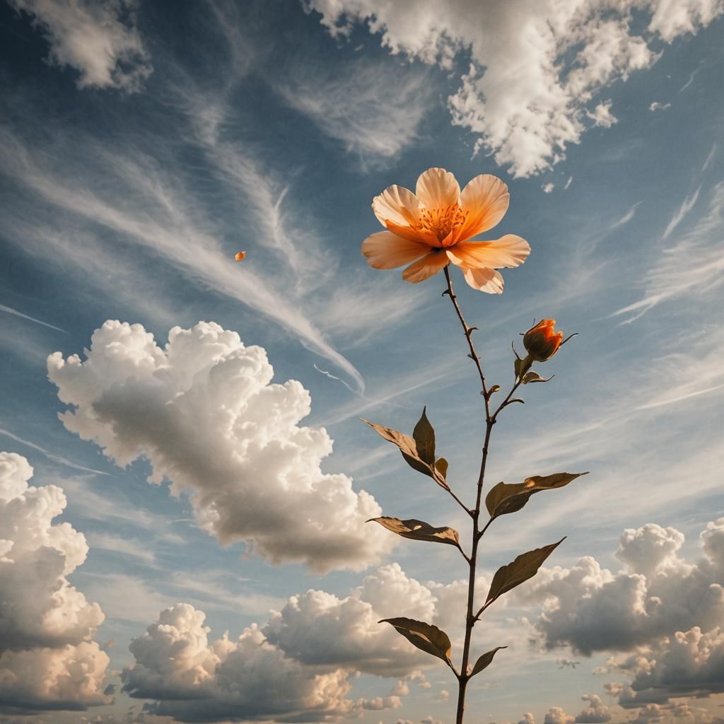 Surreal Flower with Cloud Petals in Watercolor Style