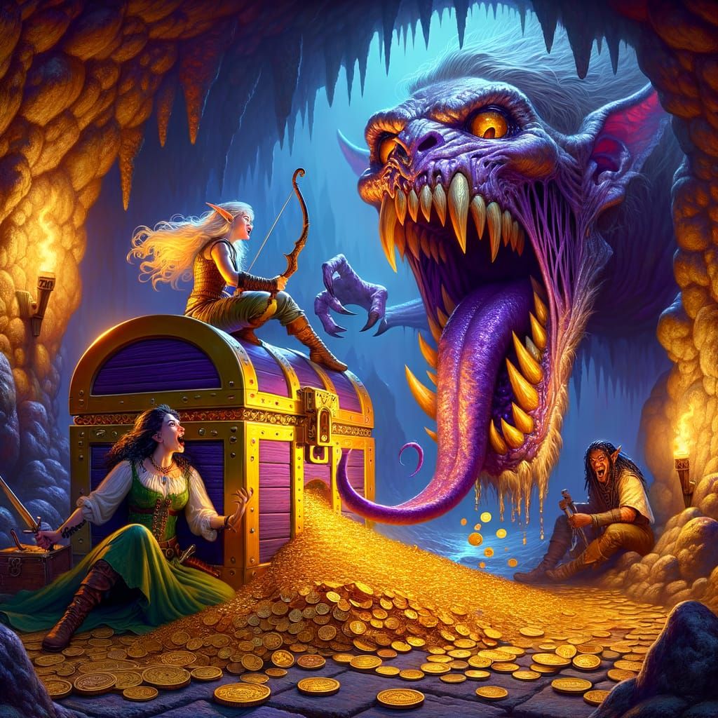 Mimic Beast Surprise in Fantasy Cave