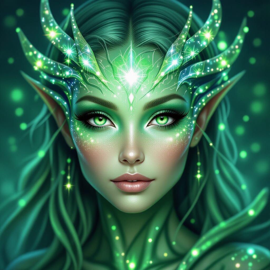 Ethereal Alien Woman with Emerald Eyes