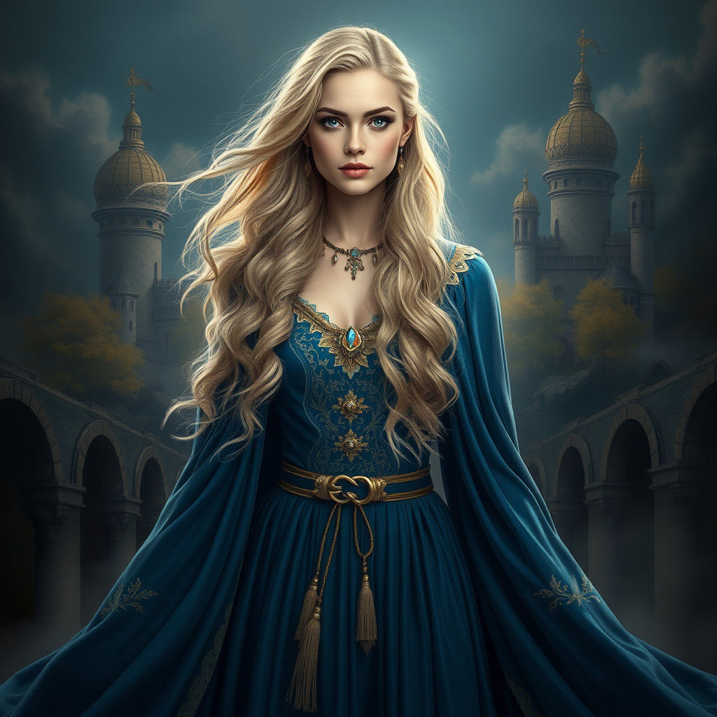 Regal Woman Between Kingdoms: A Matte Painting