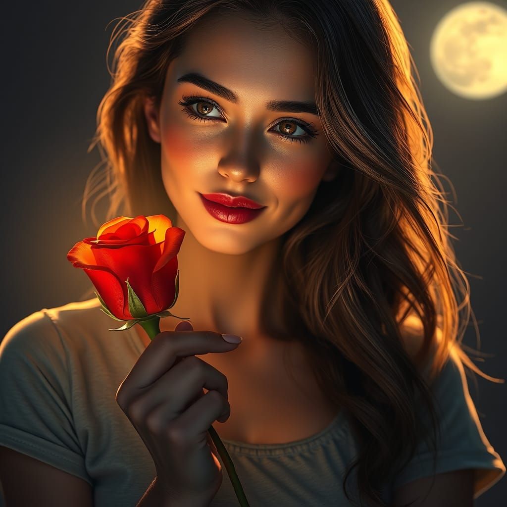Woman with Rose: Futuristic Realism Portrait